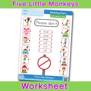 Five Little Monkeys Free English Worksheet - Matching Time 5