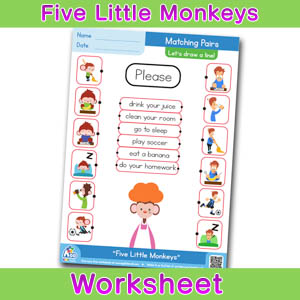 Five Little Monkeys Worksheets BINGOBONGO Matching Time 6