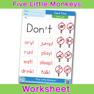 Five Little Monkeys Card Time Worksheets