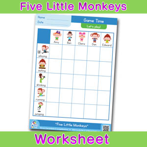 Five Little Monkeys Worksheets BINGOBONGO Game Time 1