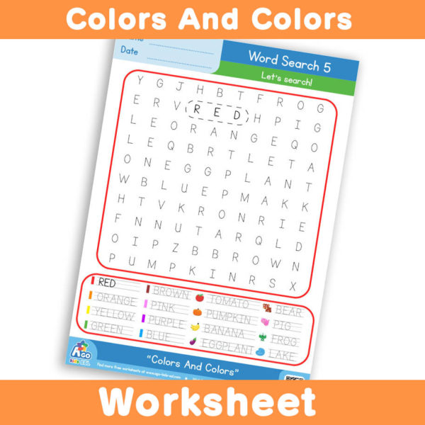 Free Colors And Colors Worksheet - Word Search 5