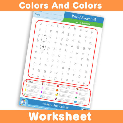 Free Colors And Colors Worksheet - Word Search 6