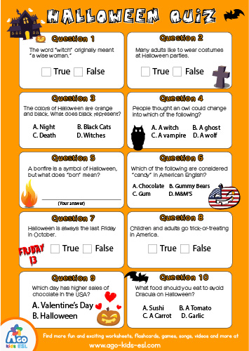 Free Online ESL Halloween Quiz (10 Easy Questions)