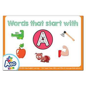 Free Words that Begin With A and Printable for Kids