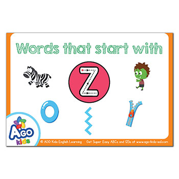 Free Alphabet Flashcards For Words That Start With The Letter Z Bingobongo