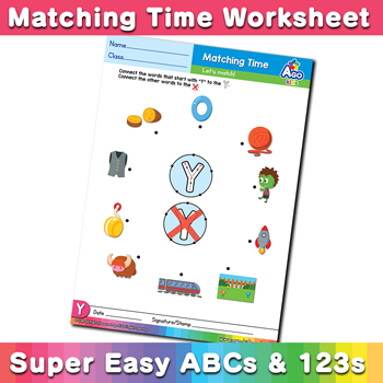 Words that start with Y Phonics Matching Time