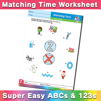 Words that start with Z Phonics Matching Time