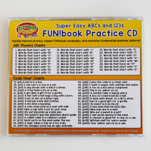 BINGOBONGO practice CD ABCs 123s phonics back