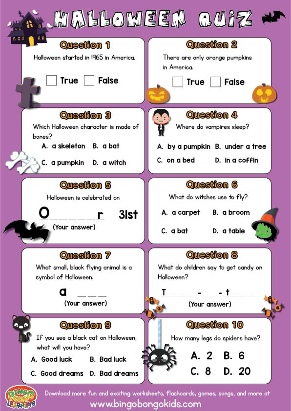 Easy Halloween Quiz for English classes - BINGOBONGO