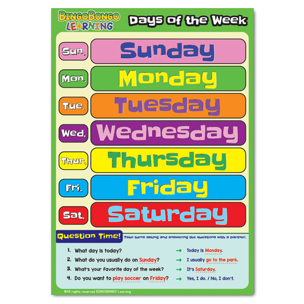 Bingobongo Classroom Poster (days Of The Week) - Bingobongo