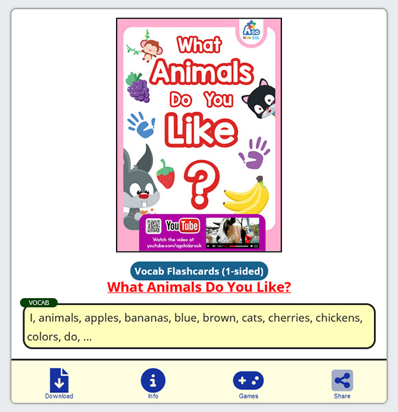 what animals do you like EFL ESL flashcards