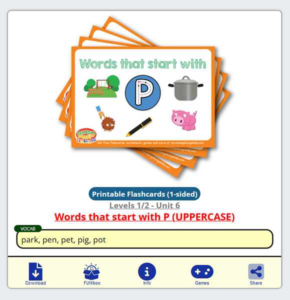 words that start with p EFL ESL flashcards