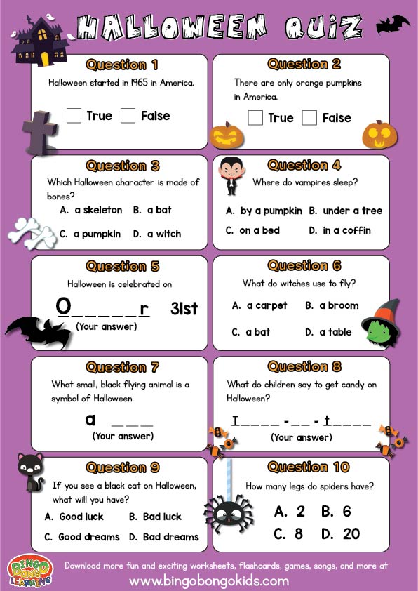 Easy Halloween Quiz for English classes BINGOBONGO